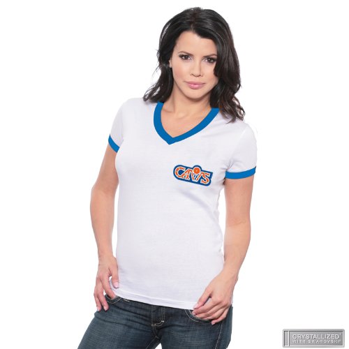 Cleveland Cavaliers Retro V-Neck Ringer with Swarovski Crystal Necklace by Majestic Threads