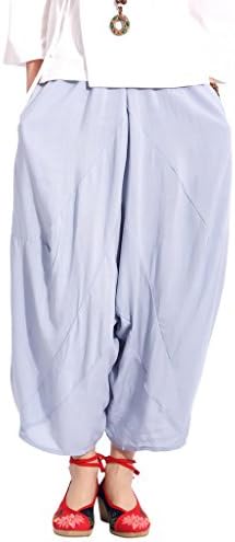 Chinoiserieschic Women's Casual Loose 2 in 1 Bohemia Harem Pants Jumpsuit, Blue