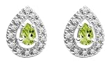 10k White Gold, August Birthstone, Peridot and Diamond Pear Shaped Earrings