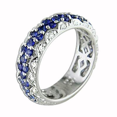 1.79 Ct Round Cut Sapphire & Diamond Wedding/anniversary Band 18k White Gold Cheap