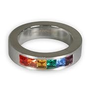 Rainbow Pride Steel and CZ Mens Ring