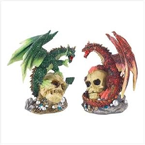 FIRE AND EARTH DRAGON STATUES - Set of 2
