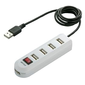 iBUFFALO USB2.0Hub �Z���t&�o�X�p���[ 4+1�|�[�g �X�C�b�`�t �z���C�g BSH5A02WH