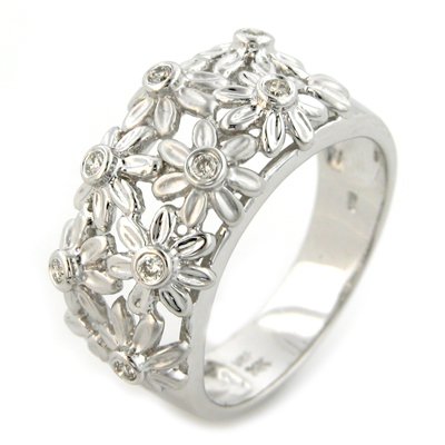14K White Gold Diamond Floral Ring