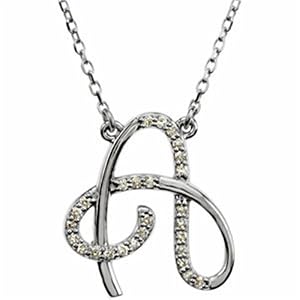 14k White Gold Lovely Initial A Diamond Necklace