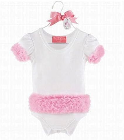 Mud Pie Baby Tiny Dancer Tutu Bodysuit w/ Puffy Sleeves, White/Pink, 0-6 Months