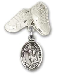 Sterling Silver Baby Badge with St. Paul of the Cross Charm and Baby Boots Pin
