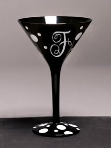 Personalitini - Monogram Black Polka Dot Martini Glass - F
