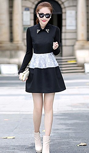 ワンピース ドレス キュート カジュアル 襟 レース レトロ チュニック 長袖 セクシー フレア ２次会 エレガンス 花柄 美脚 デート パーティ 秋物 冬物 可愛いスカーフ付き R162