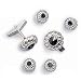 Giorgio Bissoni Round Jet Black Stone with Silver Flower Trim Cufflink and Stud set