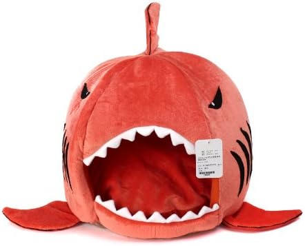 KOJIMA Shark Round House Puppy Bed with Pet Bed Mat, Small to Medium (Orange, Small)