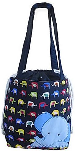 Elephant Knitting Crochet Project Bag with Drawstring Closure, Navy Blue