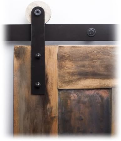 Modern Rolling Barn Door Hardware Wooden Wheel Style - 7 Ft Dark Bronze Finish