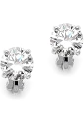 Mariell Silver Platinum-Plated 2 Carat CZ Clip-On Earrings - 8mm Round-Cut Solitaire Cubic Zirconia Studs