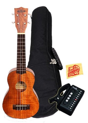 Kala KA-SEM Exotic Mahogany Soprano Ukulele Bundle with Gig Bag, Cherub Tuner, and Polishing Cloth