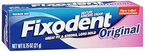 Fixodent Denture Adhesive Cream, Original, Strong and Hold 0.75 Oz / 21 G Travel Size (Pack of 6)