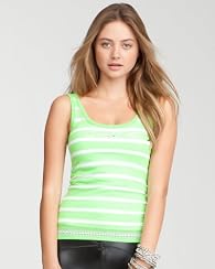 bebe Logo Mesh Stripe Green Tank