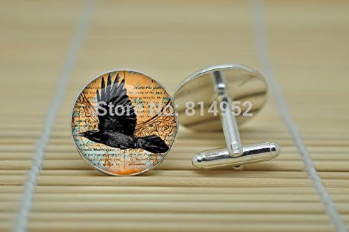 Pretty Lee Gothic Raven Cufflinks Steampunk Crown Jewelry Cufflinks In Silver Glass Cabochon Cuff Links C2559