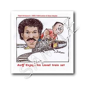 Londons Times Funny Panel Hollywood Cartoons - Lionel Ritchie Train Set - Iron on Heat Transfers