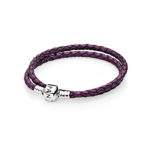 PANDORA PURPLE DOUBLE BRAIDED LEATHER BRACELET SIZE 13.8