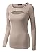Doublju Womens Long Sleeve Round Neck Cut Out Bust Round Neck Thermal T Shirts