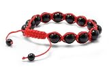 Tibetan Knotted Bracelet - Shiny Onyx w/ Red String - Bead Size: 10mm, Adjustable Length
