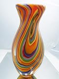 Murano Design Mouth Blown Rainbow Swirls Sprial Glass Vase X-987