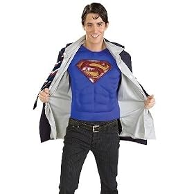 Mens Costume Super Hero Officially Licensed Comic Book Superman Clark Kent Muscle Chest Party Outfit