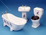 Miniature Porcelain Bathroom Set with Purple Violets