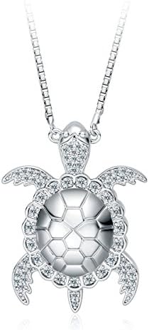 Sea Turtle Necklace Cubic Zirconia Rhodium Plating Fashion Jewelry, 18", BFF/Anniversary Gifts for Women