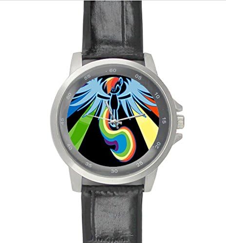 Daguys Custom Rainbow Dash My Little Pony Steel Metal leather band Watch Wrist Watch for men xmas gift