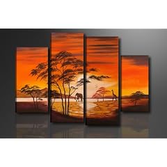 Bild auf Leinwand Afrika 130 x 80 cm 4 Teile Modell-Nr. XXL 6138 Bilder fertig gerahmt auf echtem Holzrahmen riesig. Ausf�hrung Kunstdruck als Wandbild auf Rahmen. G�nstiger als �lbild Gem�lde Poster Plakat mit Bilderrahmen