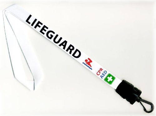 AED CPR LIFEGUARD Swimmer Pool Safety Alert 34 inch Warning Alert Whistle Lanyard