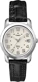 Timex Women`s T2N4359J Dress Sport Chic Round Silver Tone Black Leather Strap Watch
