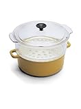 World Cuisine 4-Quart Yellow Enamel Cast-Iron Steamer with a Tempered Glass Colander and a Tempered Glass Lid