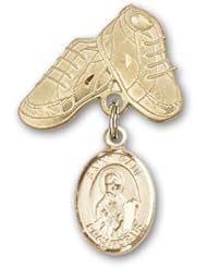 Gold Filled Baby Badge with St. Paul the Apostle Charm and Baby Boots Pin