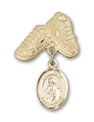 14K Gold Baby Badge with St. Paul the Apostle Charm and Baby Boots Pin