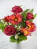 Artificial Silk Flower Rose Gerbera Berry Fern Arrangement (Burgundy) from GT Decorations