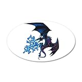22x14 Oval Wall Vinyl Sticker Blue Dragon with Lightning Flames