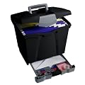 Storex Portable File Box with Bottom Drawer, Black