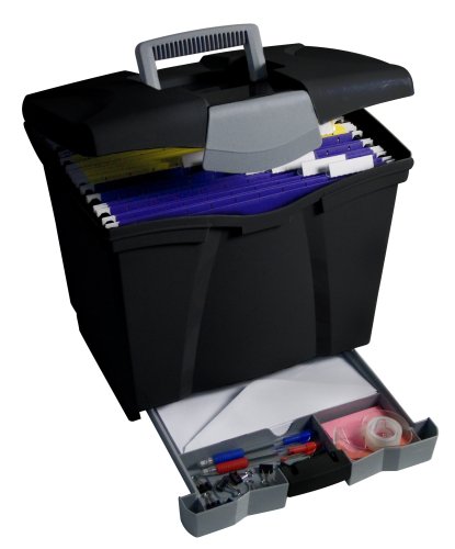 Storex Portable File Box with Bottom Drawer, Black (61513U01C)