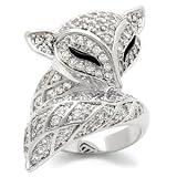 Size 8 Fox Clear Cubic Zirconia Brass Rhodium Ring
