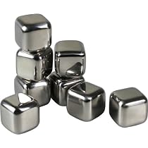 Tuscani 8 Stainless Steel Reusable Ice Cubes with Tongs