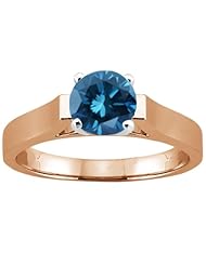 0.80 Ct Round Blue SI1/SI2 Diamond 18K Rose Gold Solitaire Ring