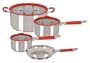 Oster Sartell 7 Piece Polished Stainless Steel Cookware Set, Red