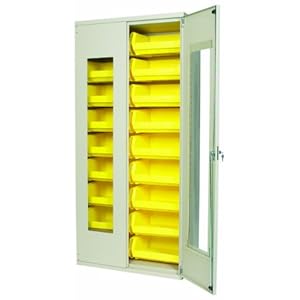 Akro-Mils AC3618 QV250 Steel Quick View Storage Cabinet, Flush See-Thru Doors, Louvered Panel, 18 Yellow AkroBins, 36" W x 18" D x 78" H