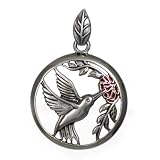 Beautiful Sterling Silver Hummingbird Rose Flower Pendant