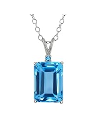 9.72 Ct Octagon Swiss Blue Topaz and Blue Diamond Sterling Silver Pendant