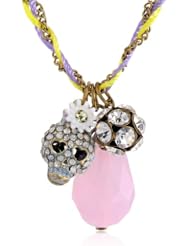 Betsey Johnson "Girlie Grunge" Skull Multi-Charm Cluster Necklace, 19"