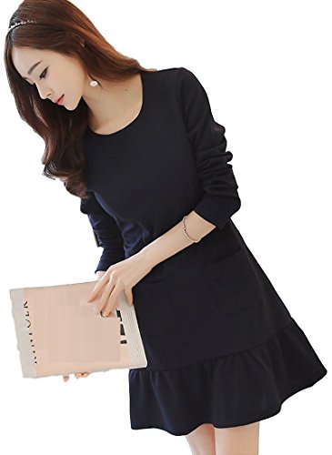 (フムフム) fumu fumu 2016 レディース フォーマル 紺 ワンピース 長袖 ( 無地 ネイビー ) ソリッドカラー S M L XL XXL